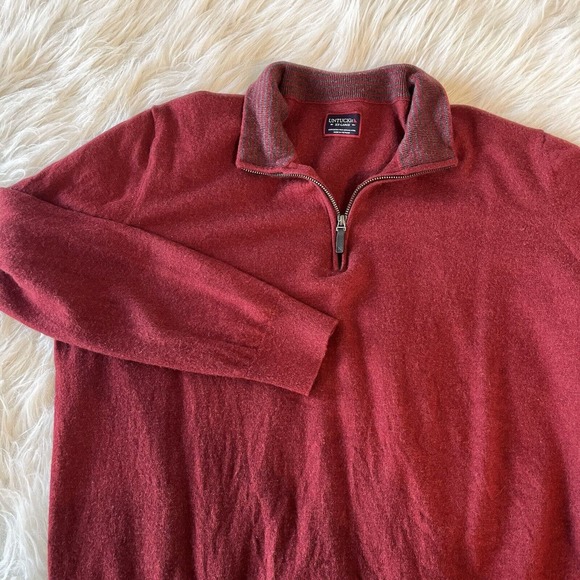 UNTUCKIT Sweater Mens 2XL XX‎ Red Merino Wool Quarter 1/4 Zip Pullover Belguardo - Picture 1 of 10